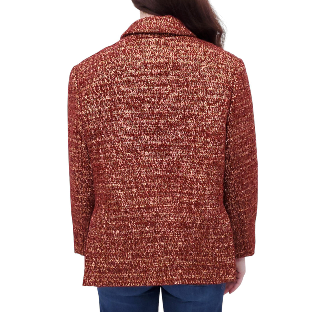 SMYTHE ORANGE AND GOLD METALLIC TWEED JACKET - SIZE 8