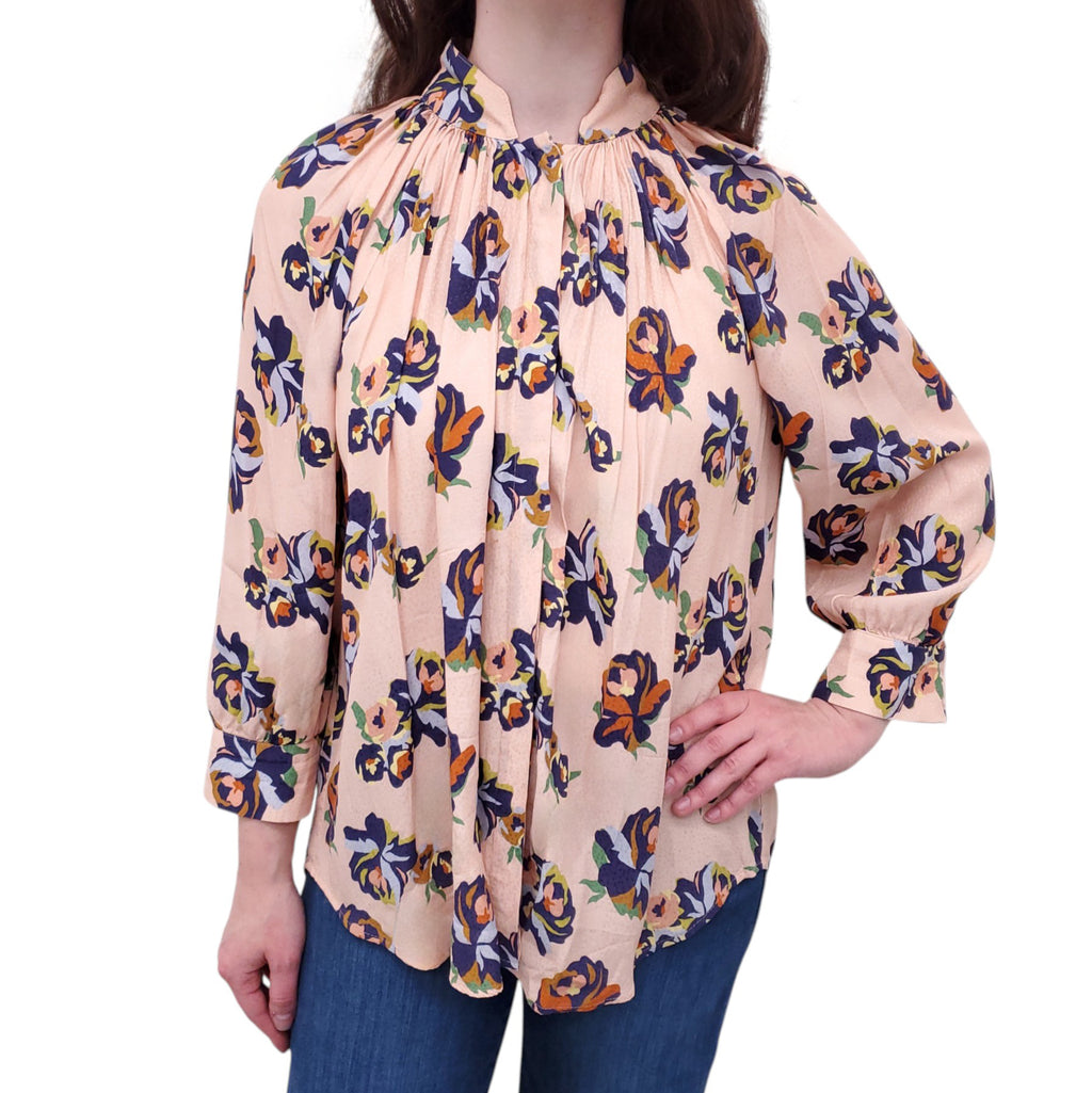 SMYTHE PEACH FLORAL BLOUSE - SIZE S