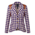 SMYTHE PURPLE PLAID DUTCHESS BLAZER WITH LEATHER DETAIL - SIZE 2