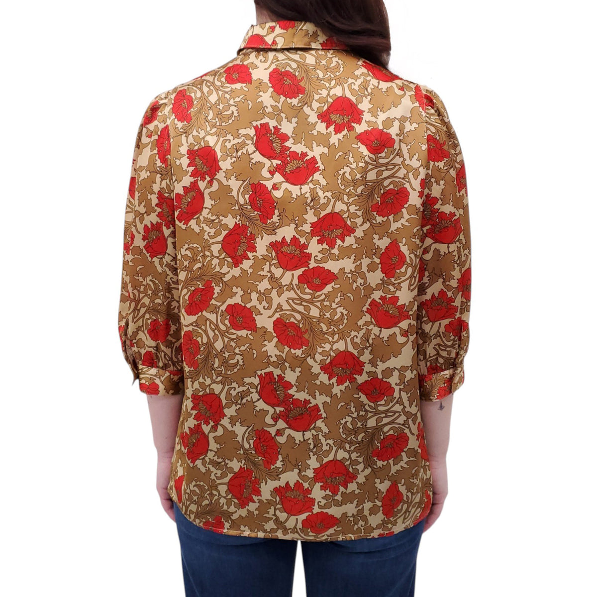 SMYTHE RED AND BROWN FLORAL BLOUSE - SIZE S