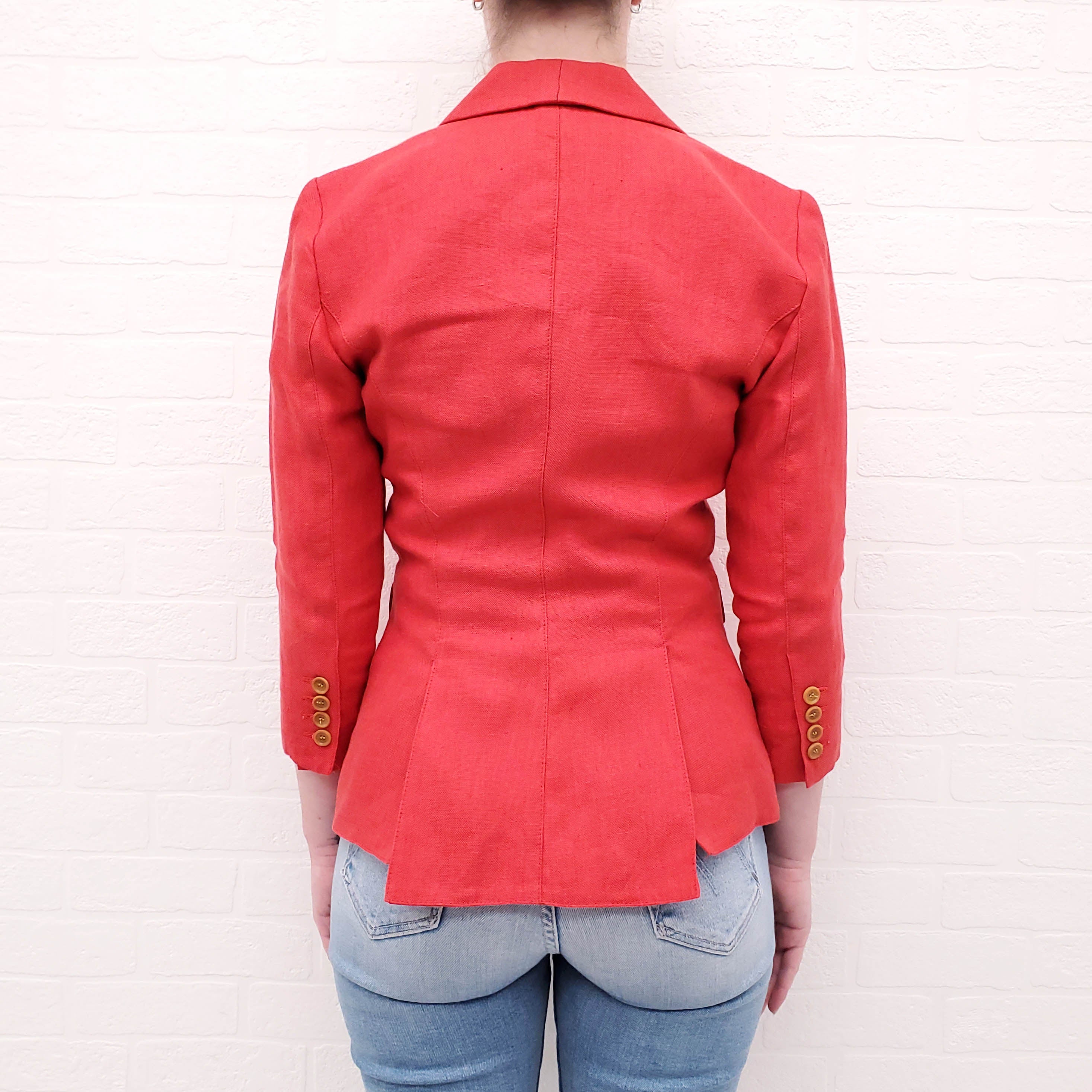 SMYTHE RED LINEN 3/4 BLAZER - SIZE 4