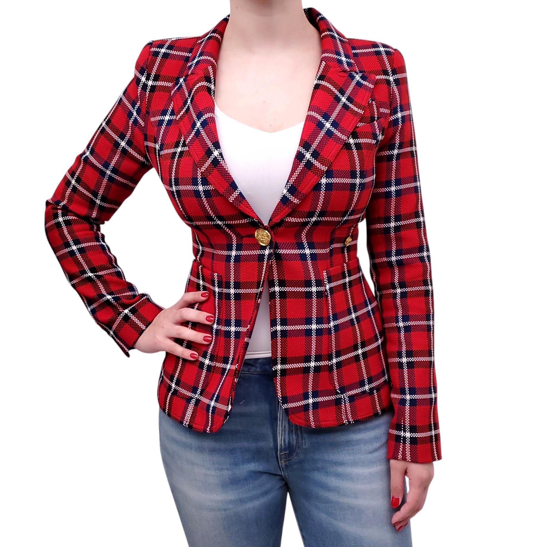 SMYTHE RED PLAID DUCHESS BLAZER - SIZE 6