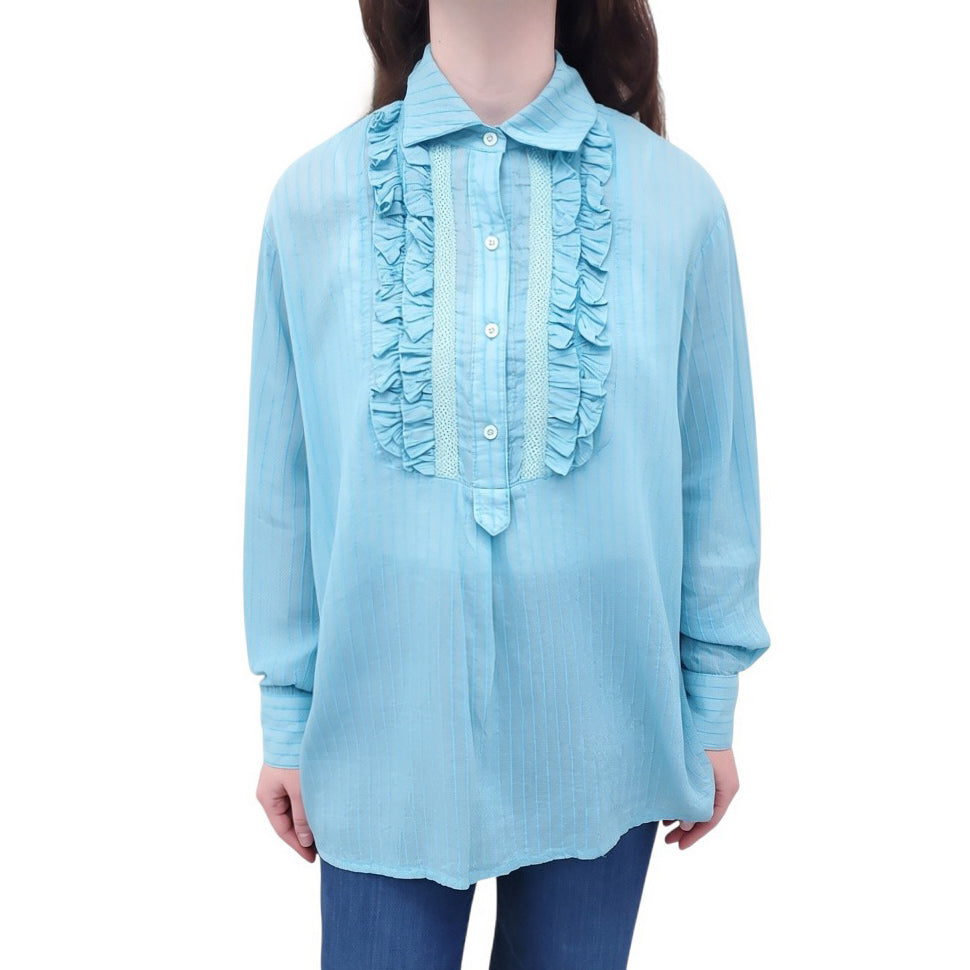 SMYTHE TURQUOISE RUFFLE BLOUSE - SIZE M
