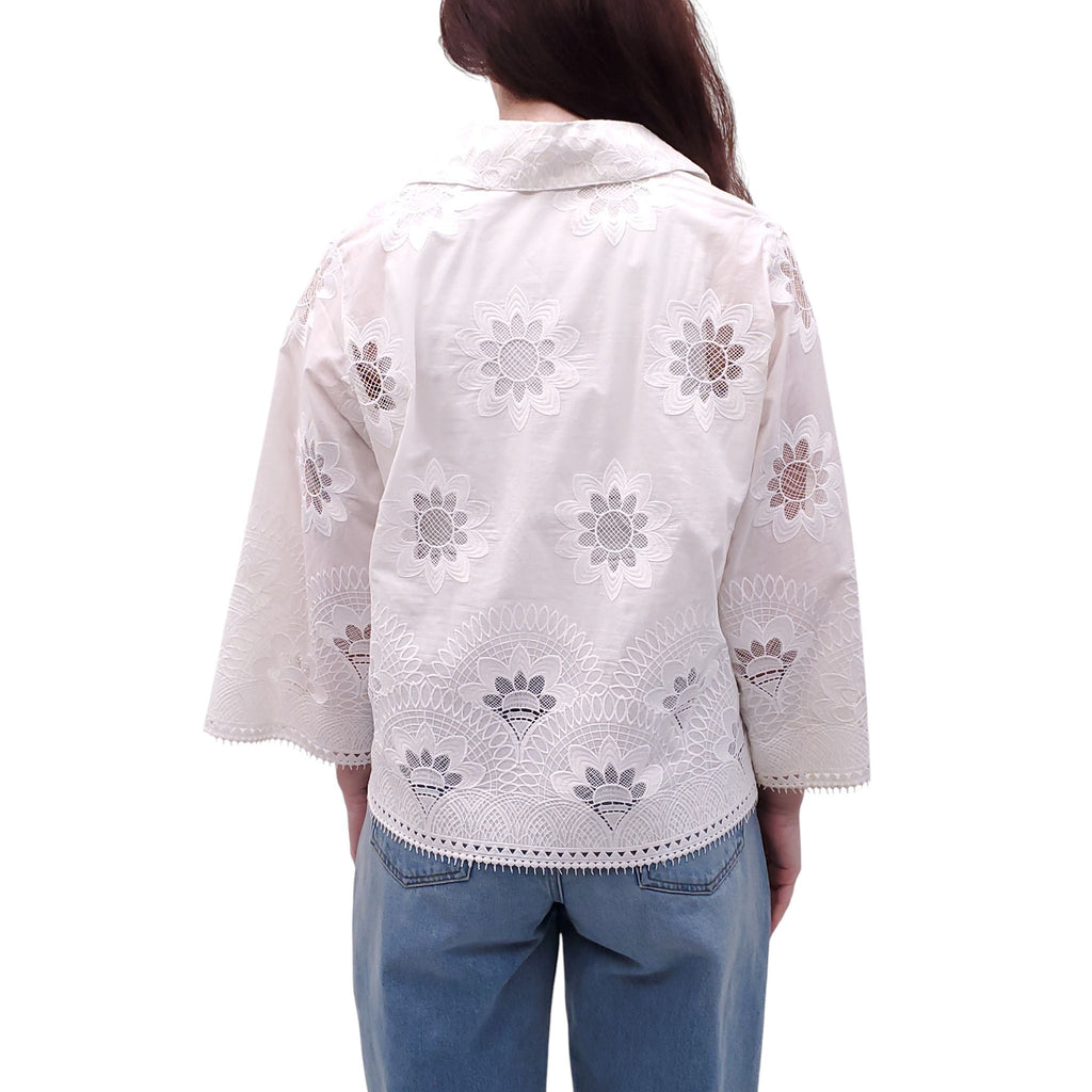 SMYTHE WHITE FLORAL BLOUSE WITH EYELET DETAILS - SIZE XS