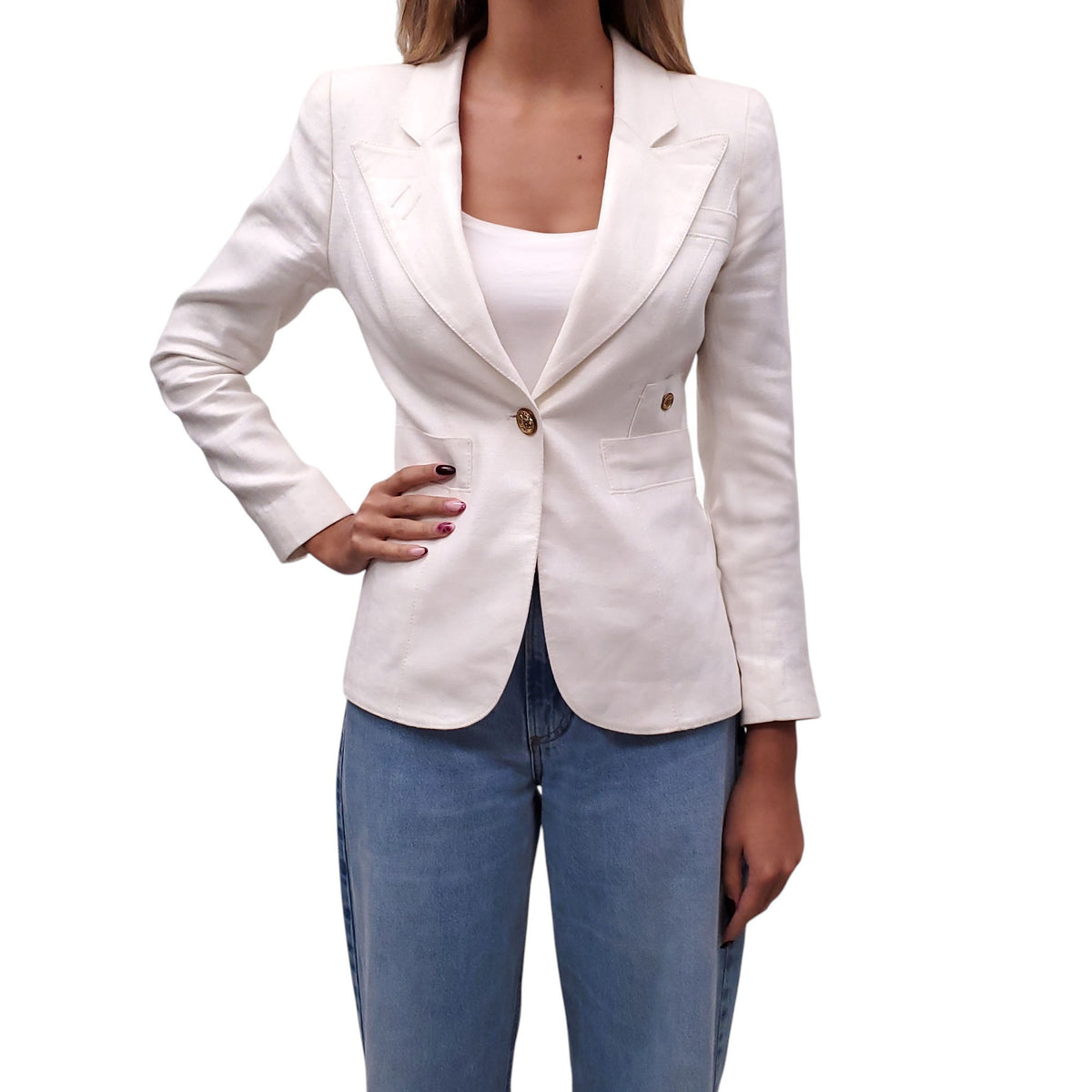 SMYTHE WHITE LINEN DUTCHESS BLAZER - SIZE 4