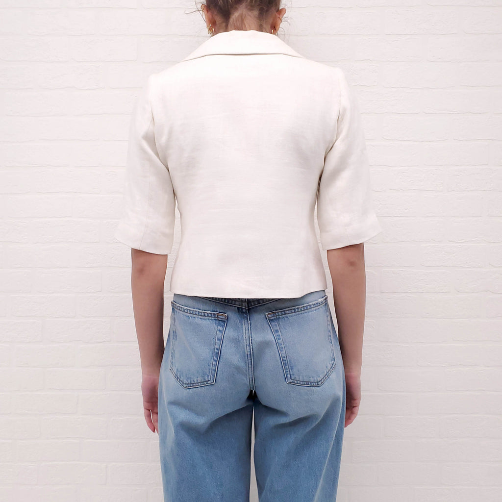 SMYTHE WHITE LINEN JACKET WITH GOLD BUTTONS - SIZE 4