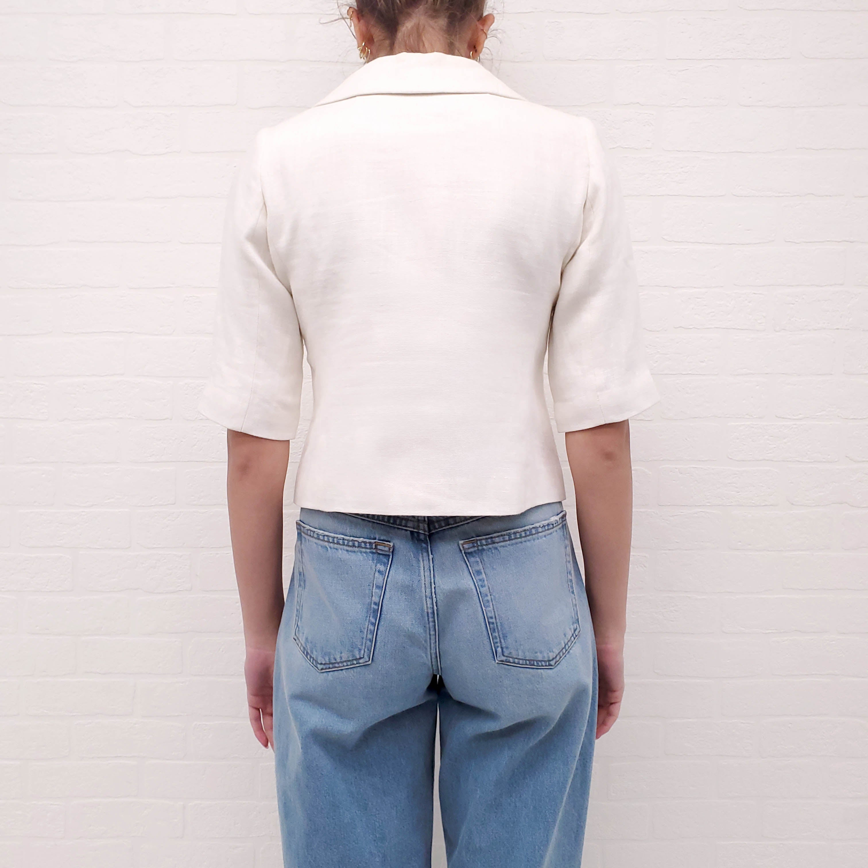 SMYTHE WHITE LINEN JACKET WITH GOLD BUTTONS - SIZE 4