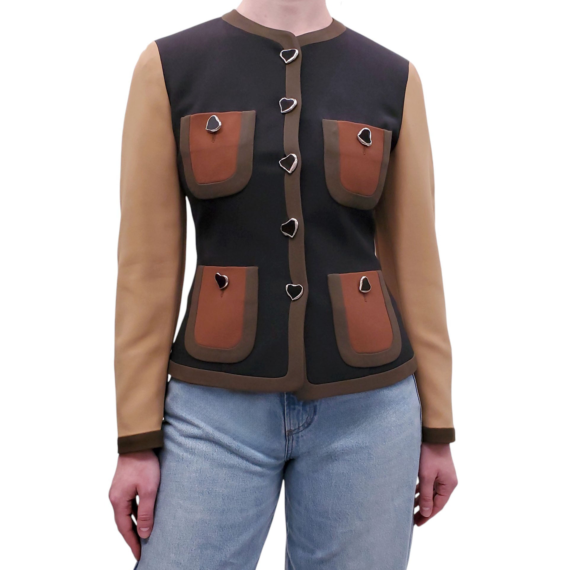 MOSCHINO BROWN BLAZER WITH HEART DTAILS - SIZE 40