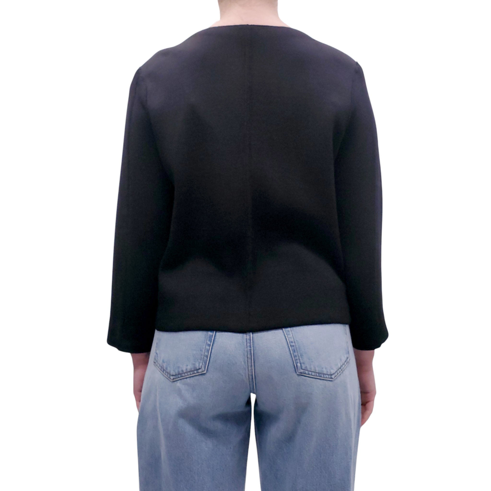 SONIA RYKIEL BLACK CARDIGAN WITH BLUE AND PINK FRINGE DETAILS - SIZE S