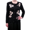 SONIA RYKIEL BLACK KNIT CARDIGAN WITH EMBROIDERED FLORAL DETAILS - SIZE M