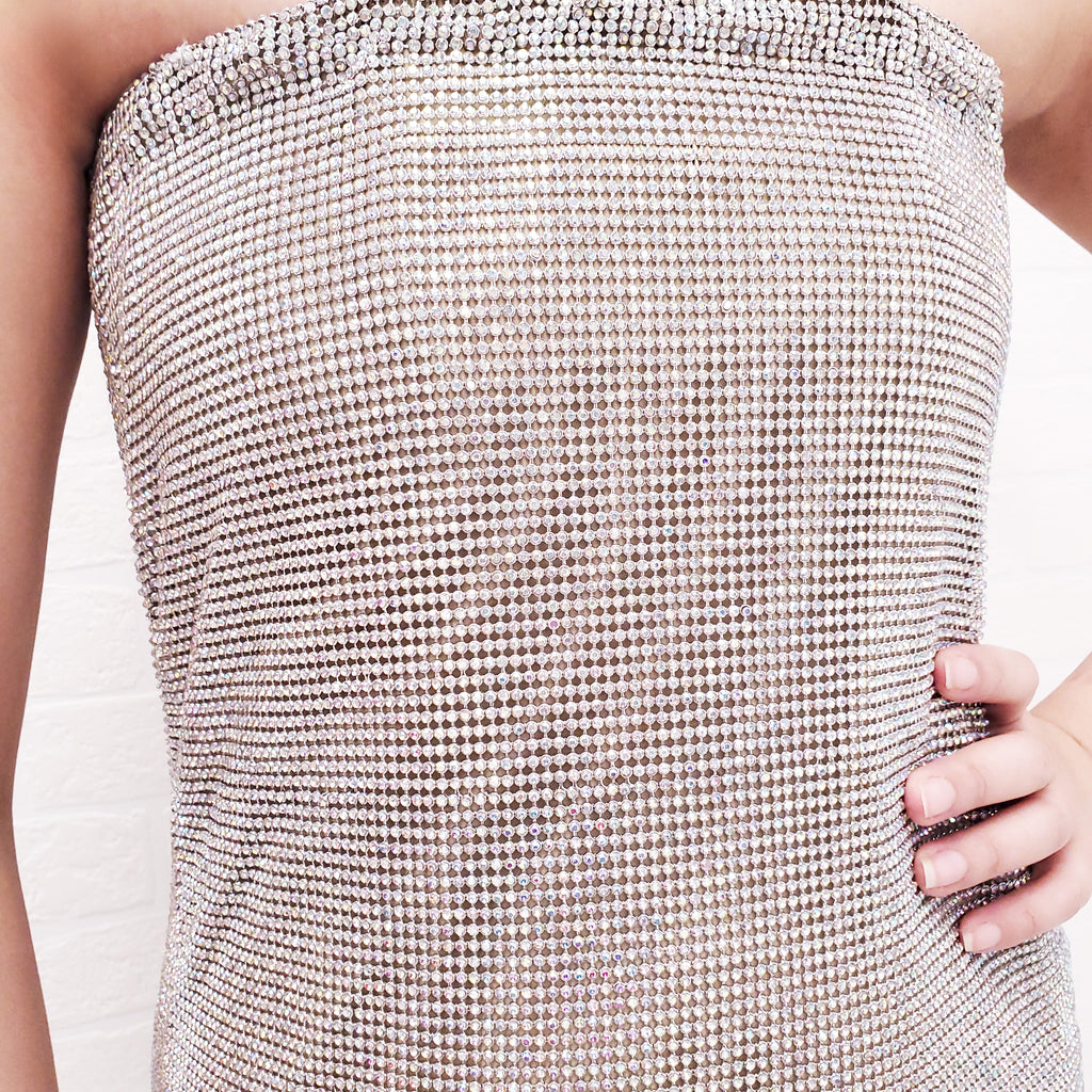 SPORTMAX SILVER RHINESTONE SILVER DRESS - SIZE XS