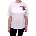 SPORTMAX WHITE T-SHIRT WITH EMBROIDERED FLORAL DETAIL - SIZE S