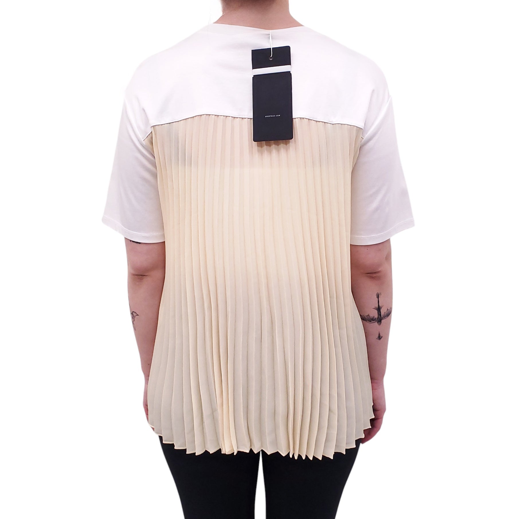 SPORTMAX WHITE T-SHIRT WITH EMBROIDERED FLORAL DETAIL - SIZE S