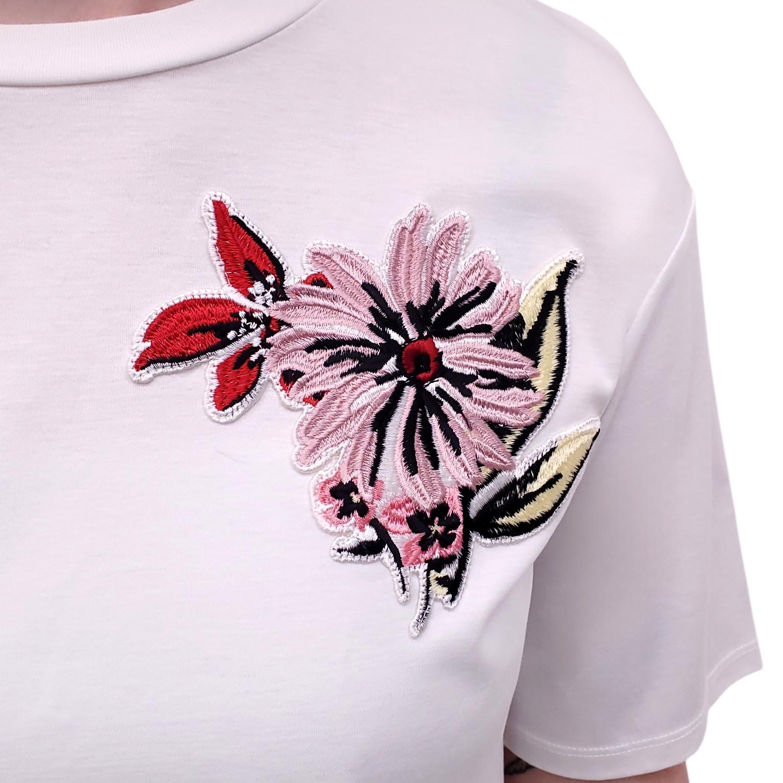 SPORTMAX WHITE T-SHIRT WITH EMBROIDERED FLORAL DETAIL - SIZE S