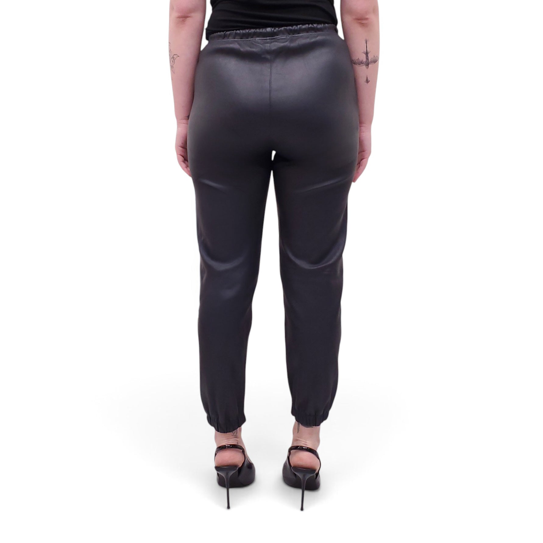 SPRWMN NAVY LEATHER PANTS - SIZE XS