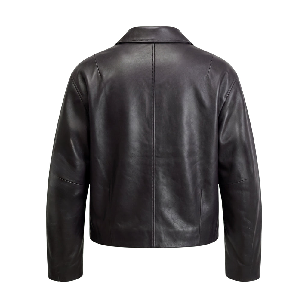 ST. AGNI BLACK COCOON LEATHER JACKET - SIZE S