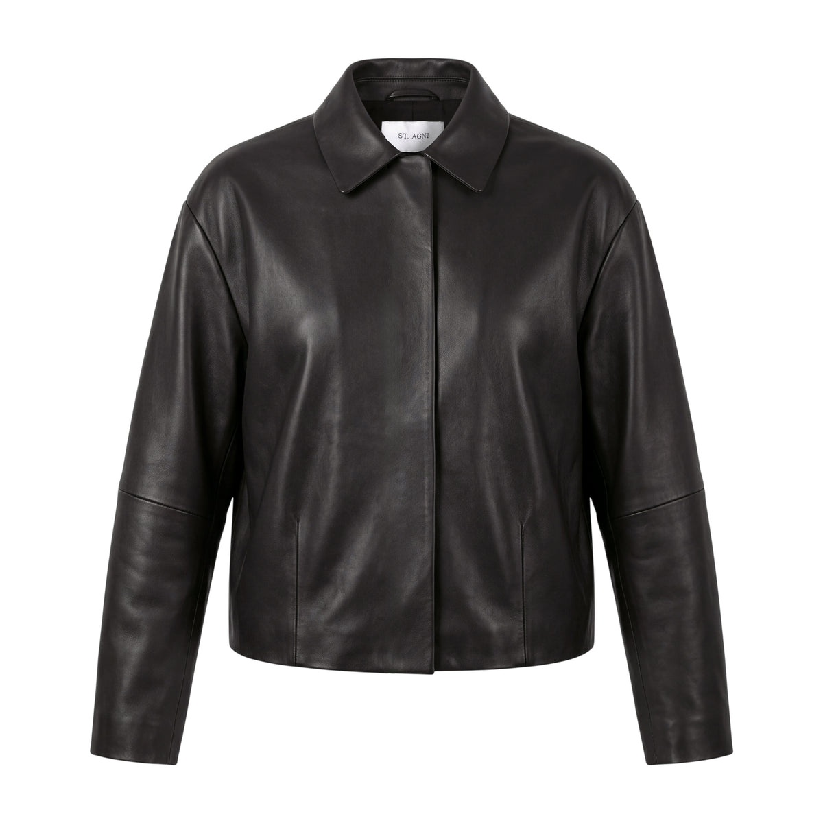 ST. AGNI BLACK COCOON LEATHER JACKET - SIZE S