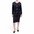 ST. JOHN COLLECTION BLACK SKIRT SET WITH GOLD BUTTONS - SIZE 8