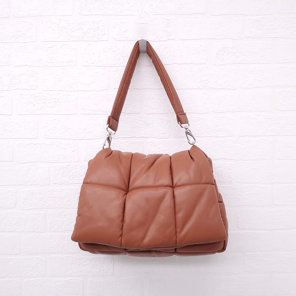 STAND STUDIO COGNAC VEGAN LEATHER PUFFER SHOULDER BAG