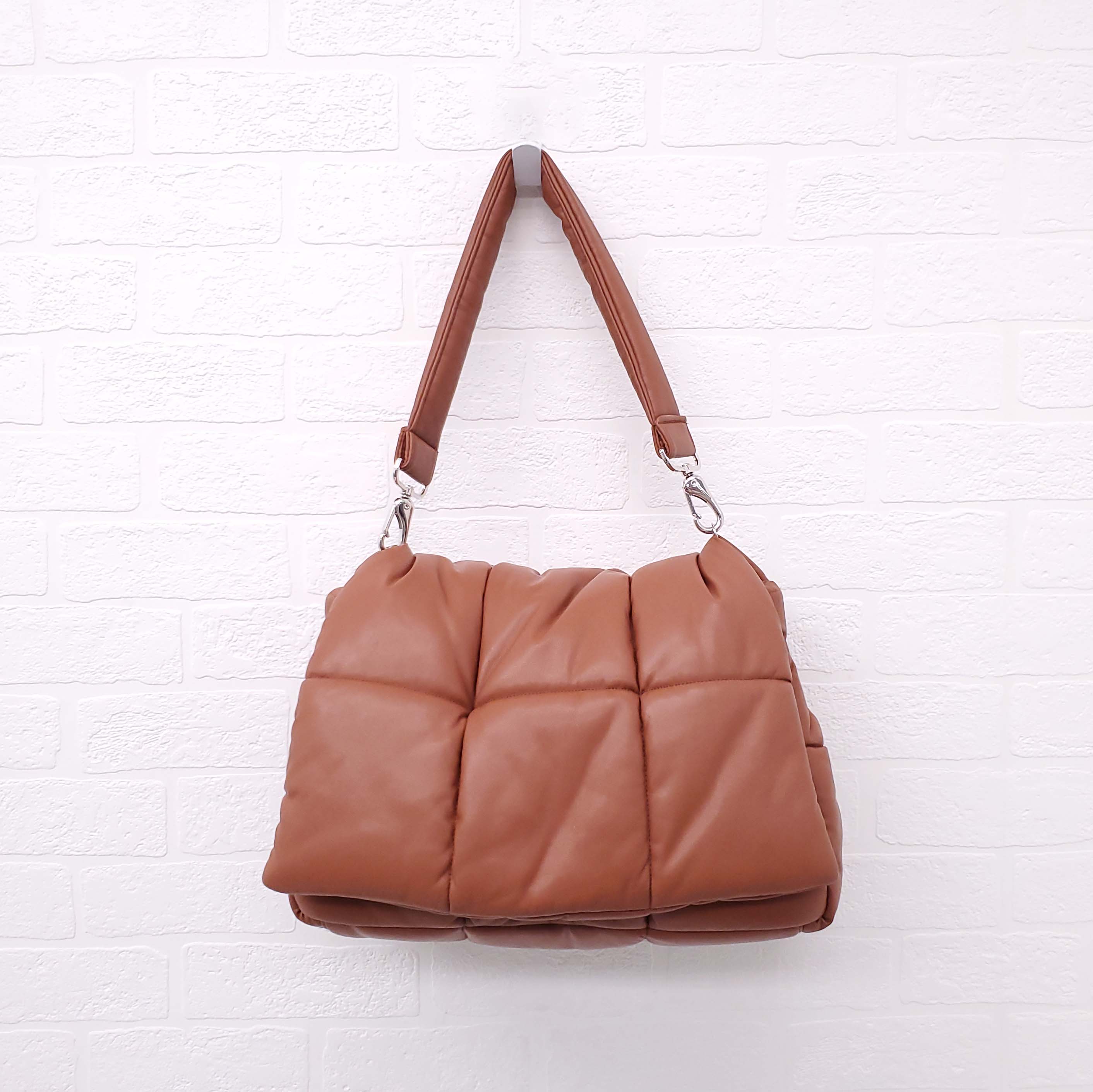 STAND STUDIO COGNAC VEGAN LEATHER PUFFER SHOULDER BAG