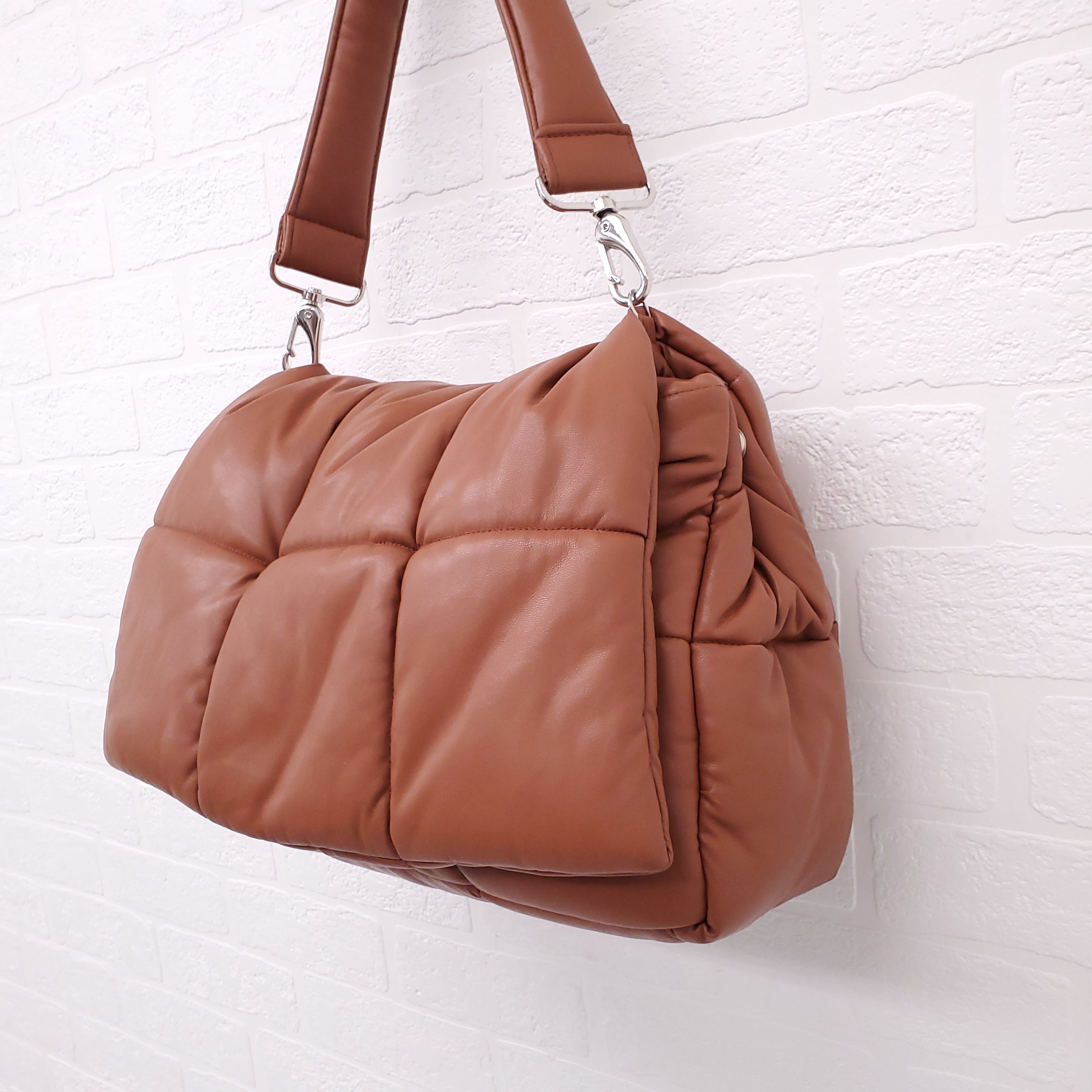 STAND STUDIO COGNAC VEGAN LEATHER PUFFER SHOULDER BAG
