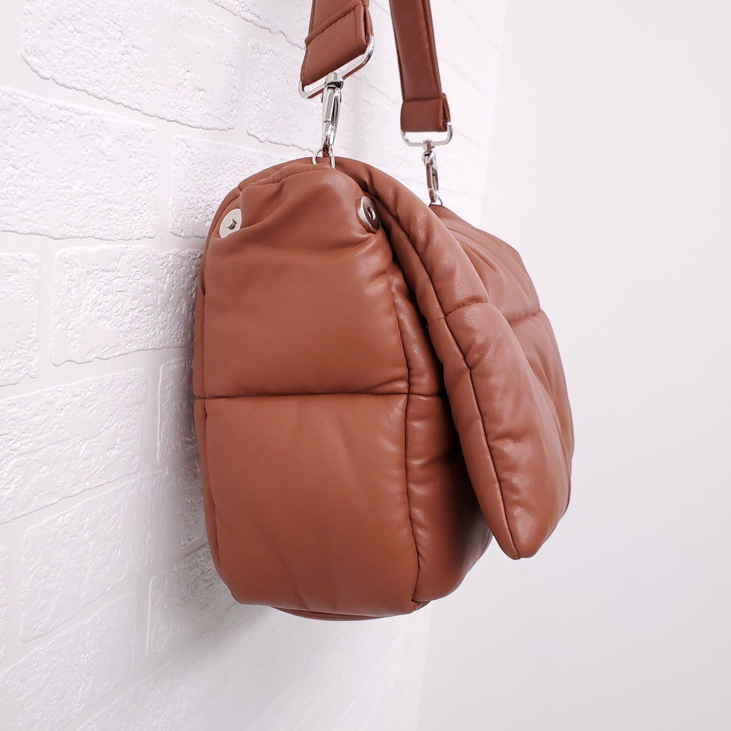 STAND STUDIO COGNAC VEGAN LEATHER PUFFER SHOULDER BAG