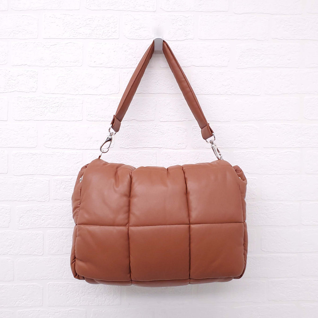 STAND STUDIO COGNAC VEGAN LEATHER PUFFER SHOULDER BAG