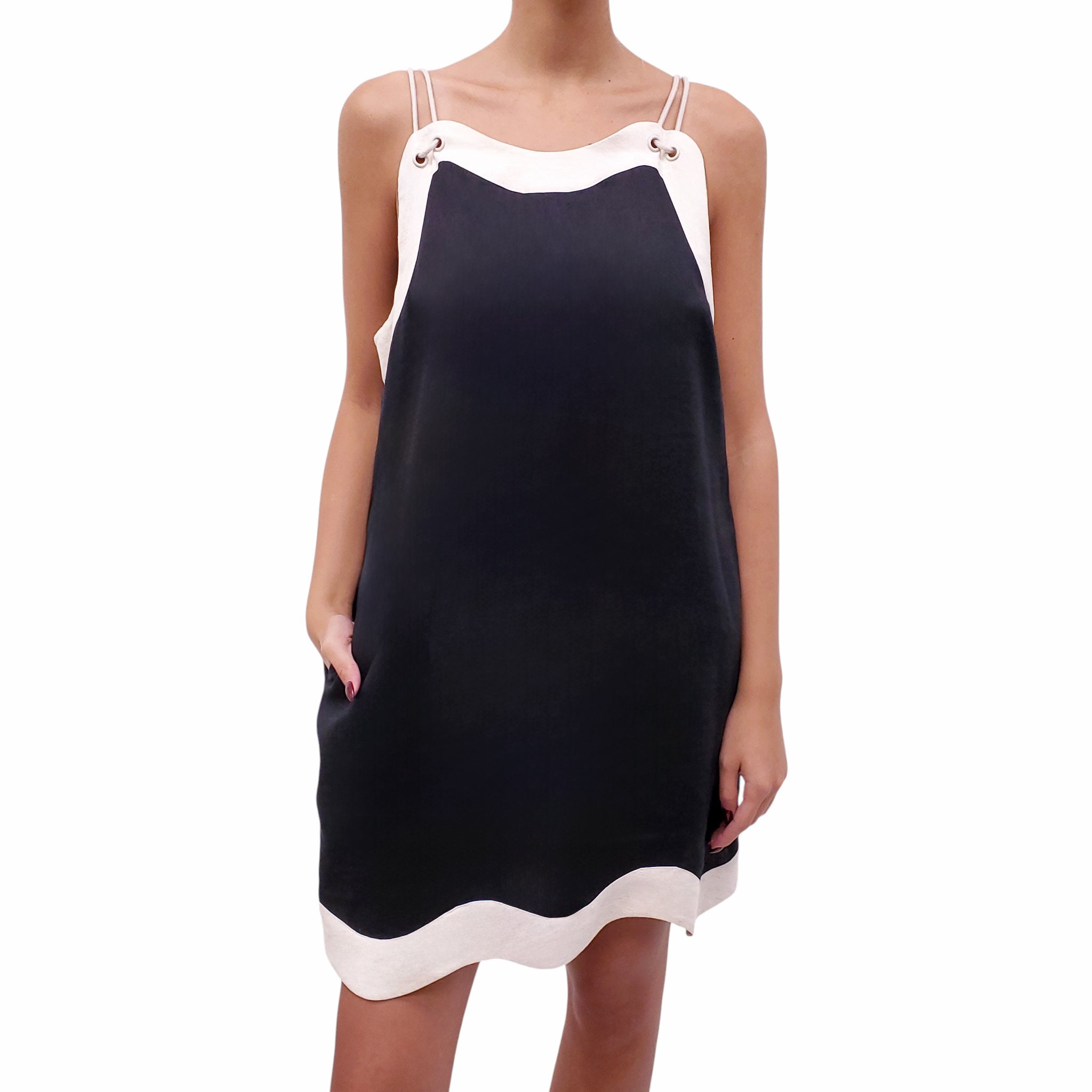 STAUD LINEN DRESS WITH ROPE DETAIL - SIZE L