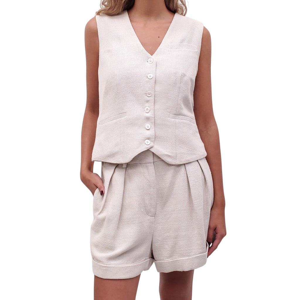 STAUD LINEN VEST SHORT SET - SIZE M