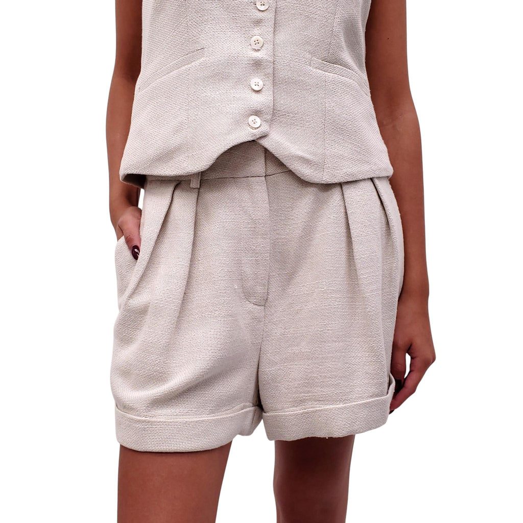 STAUD LINEN VEST SHORT SET - SIZE M