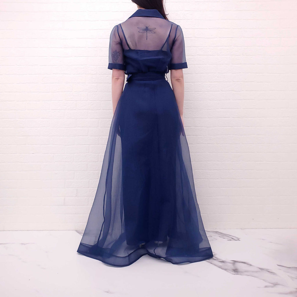 STAUD MESH BLUE DRESS WITH BELT - SIZE 4