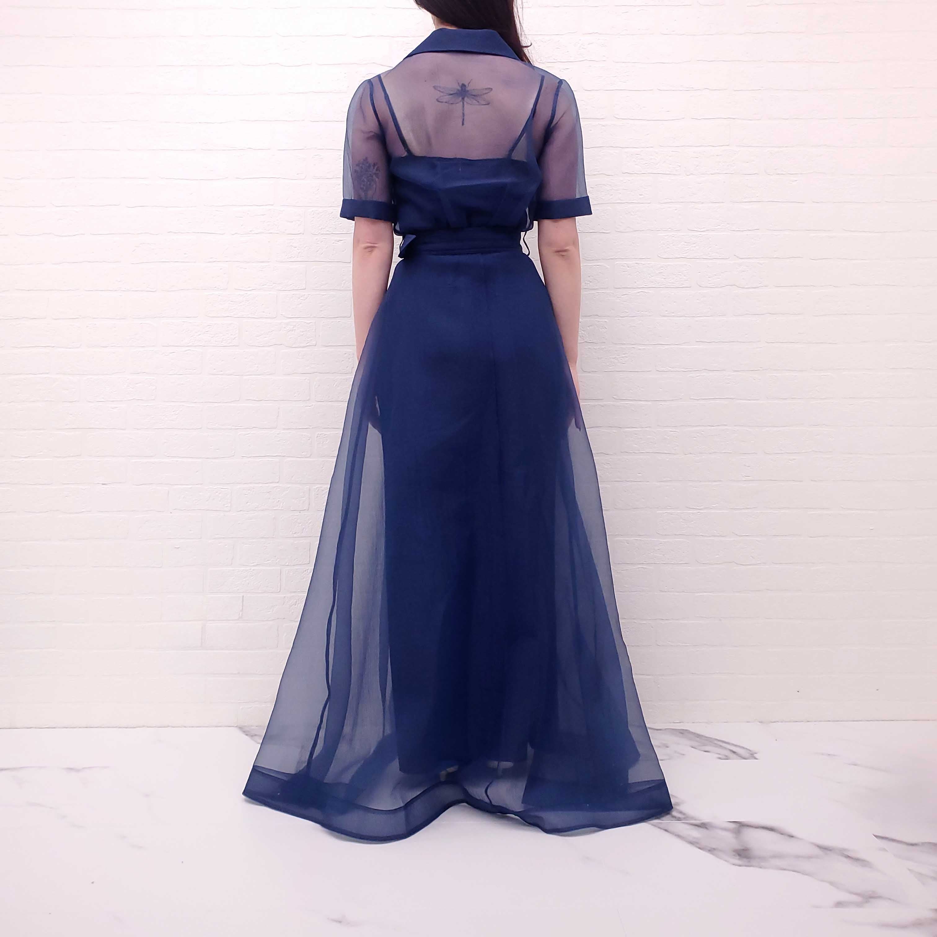 STAUD MESH BLUE DRESS WITH BELT - SIZE 4