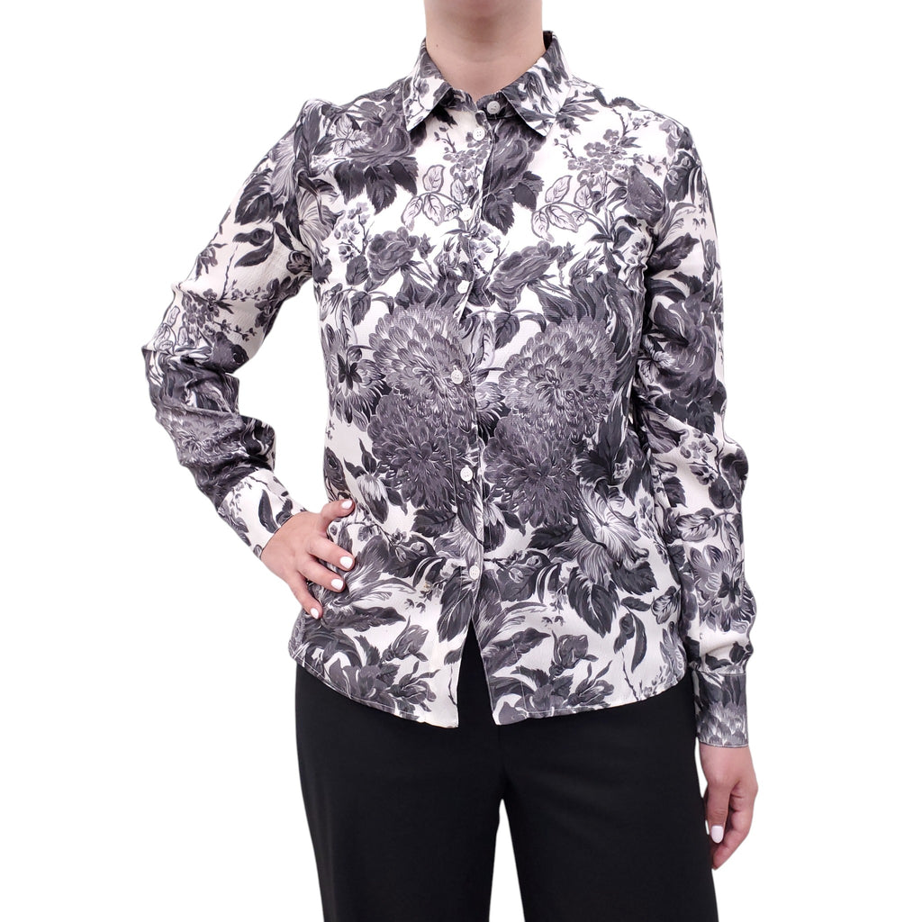 STELLA MCCARTNEY BLACK AND CREAM FLORAL PATTERNED BLOUSE - SIZE 40