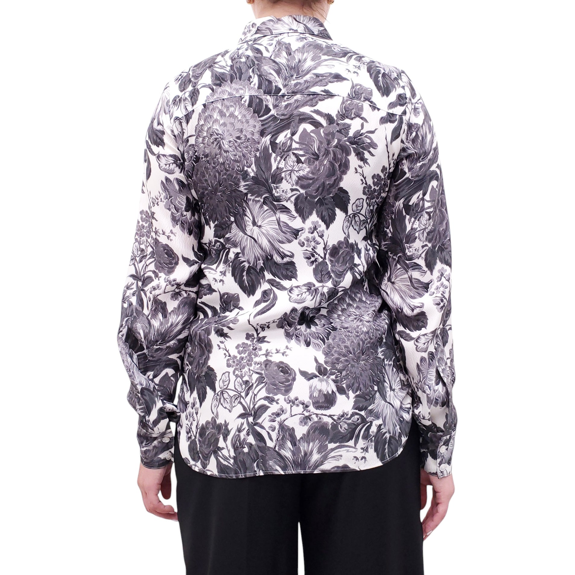 STELLA MCCARTNEY BLACK AND CREAM FLORAL PATTERNED BLOUSE - SIZE 40