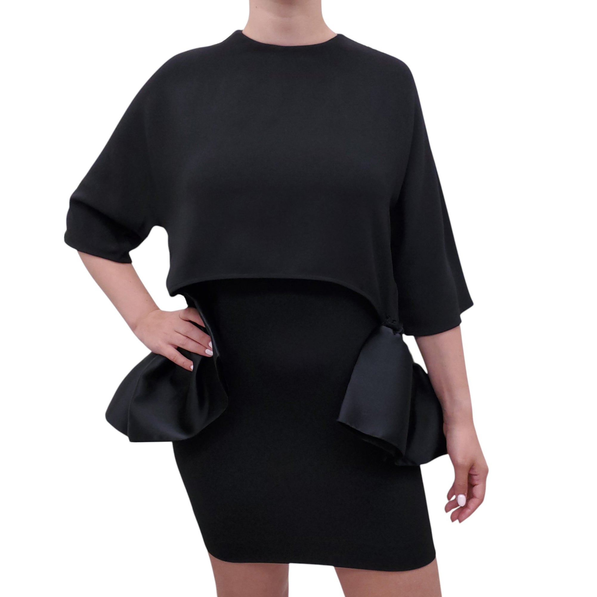 STELLA MCCARTNEY BLACK DRAPED AND DOUBLE LAYERED DRESS - SIZE 40