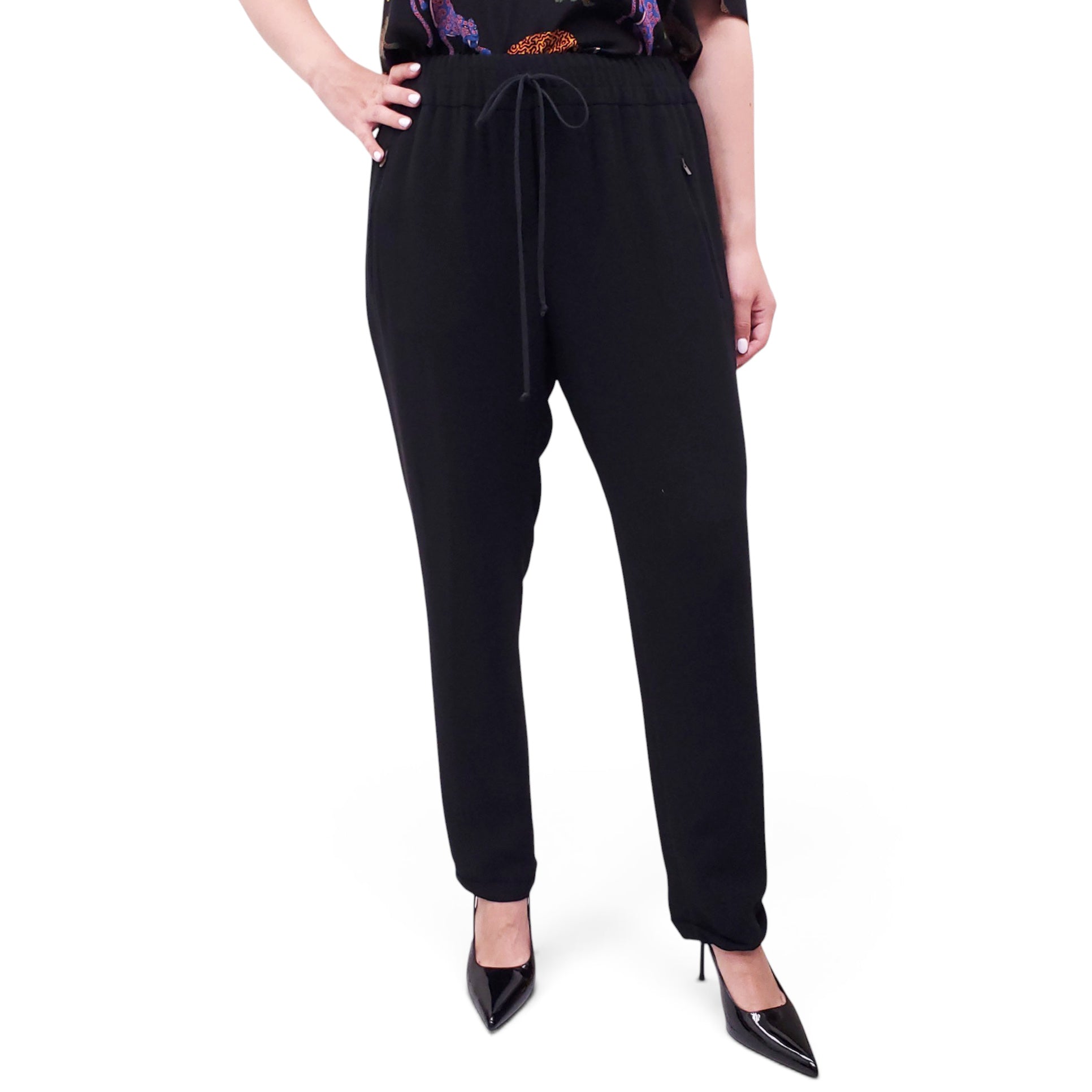 STELLA MCCARTNEY BLACK ELASTIC WAIST TROUSERS - SIZE 46