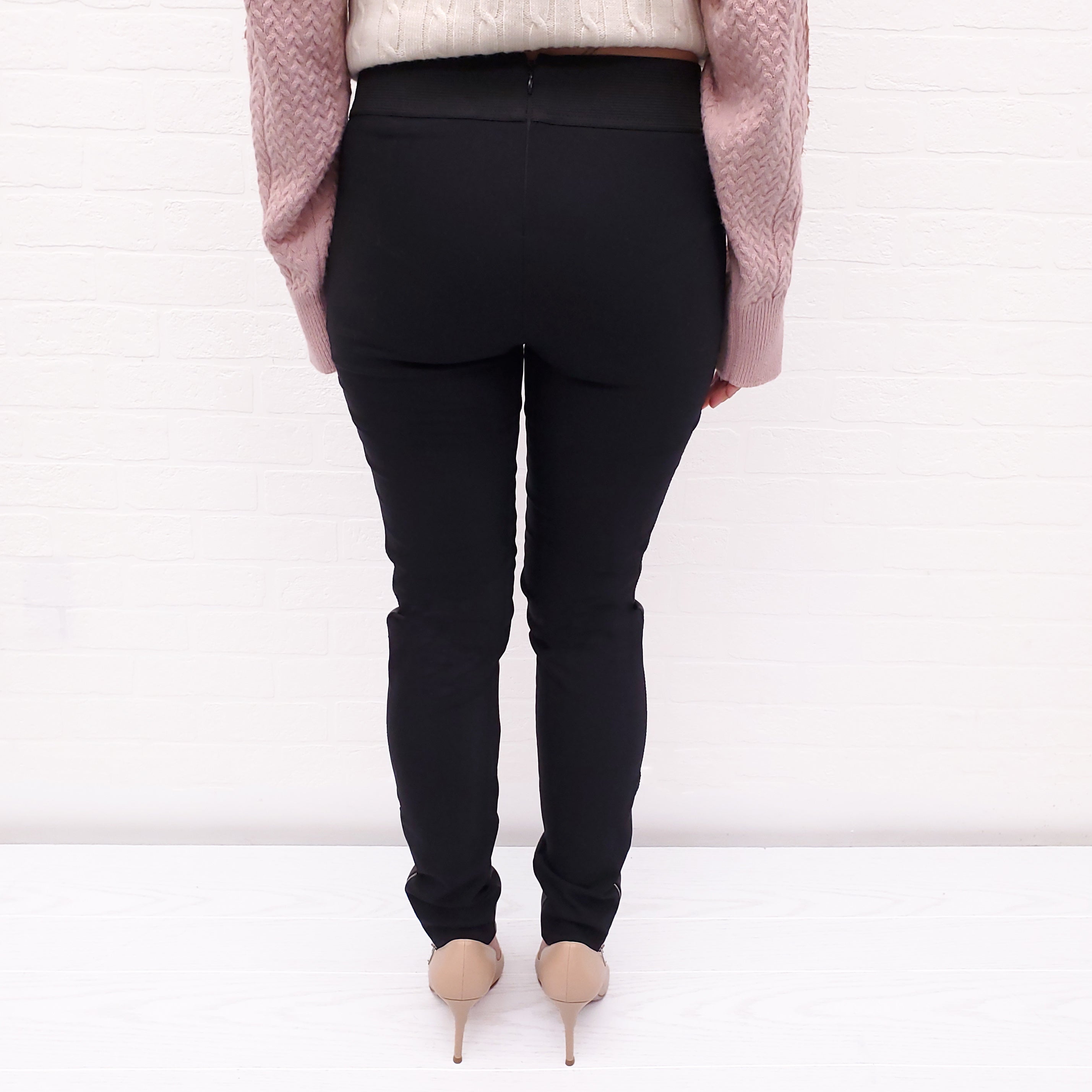 STELLA MCCARTNEY BLACK FAUX LEATHER FRONT LEGGINGS - SIZE 40