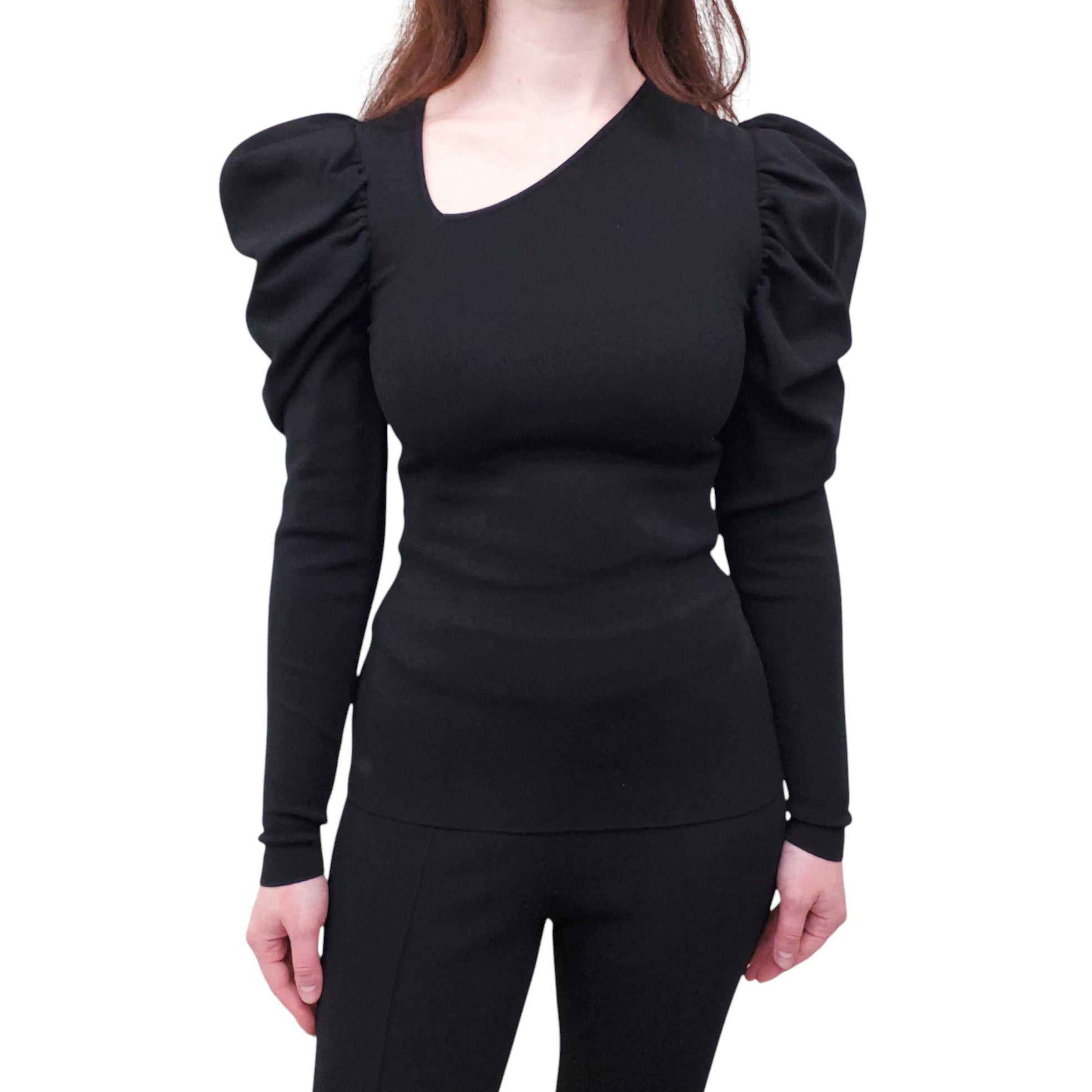 STELLA MCCARTNEY BLACK FITTED TOP WITH PUFFED SHOULDER SLEEVE DETAIL - SIZE 38