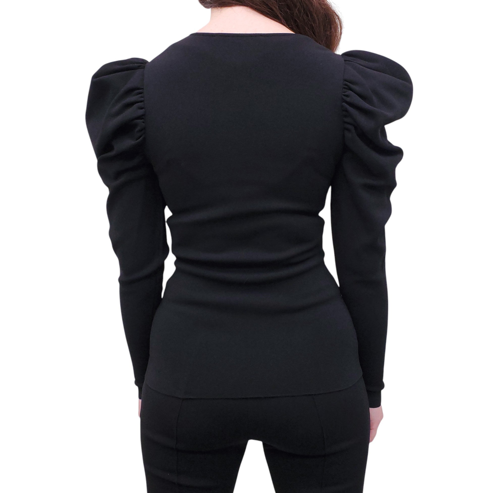 STELLA MCCARTNEY BLACK FITTED TOP WITH PUFFED SHOULDER SLEEVE DETAIL - SIZE 38