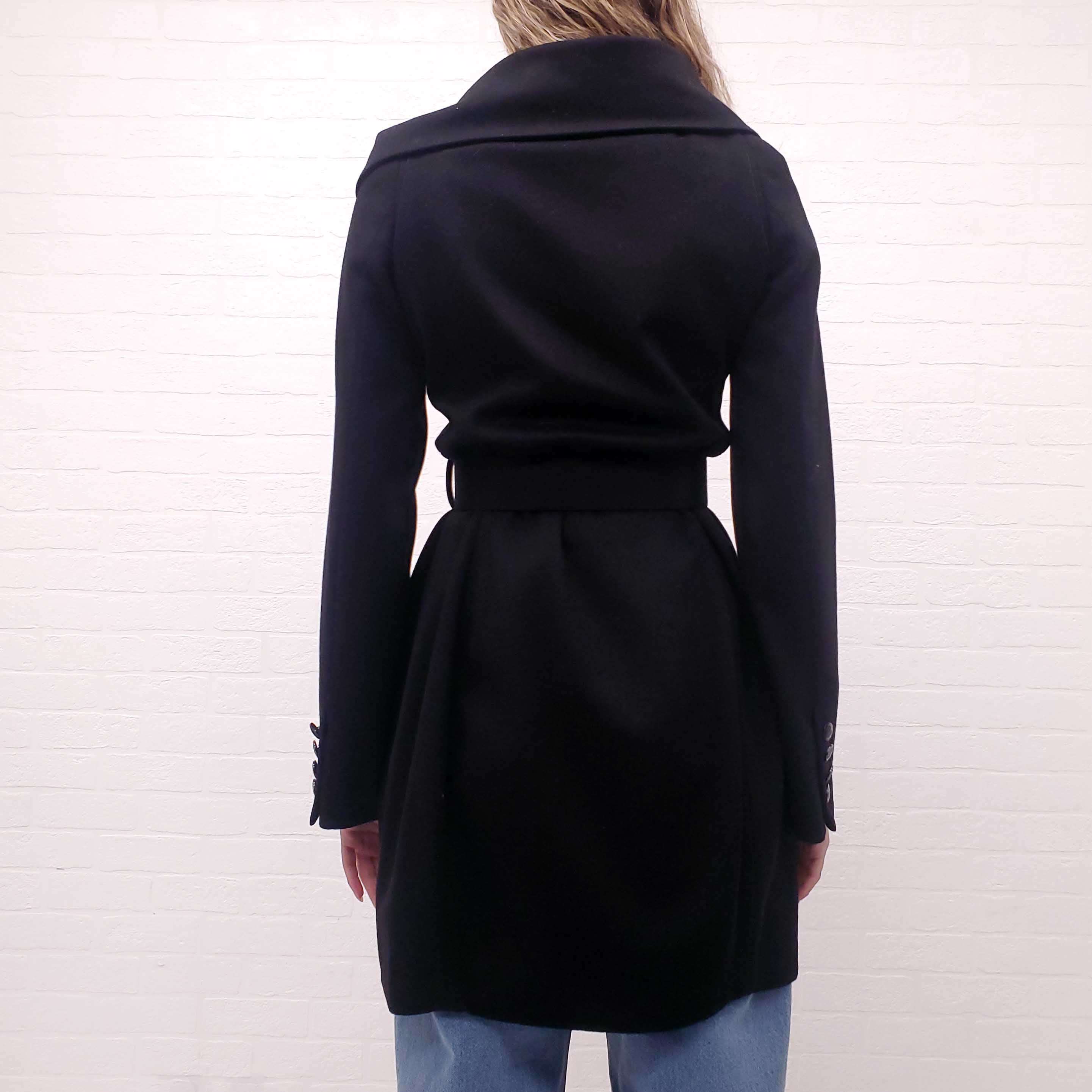 STELLA MCCARTNEY BLACK WOOL COAT WITH BUTTONS AND BELT - SIZE 42