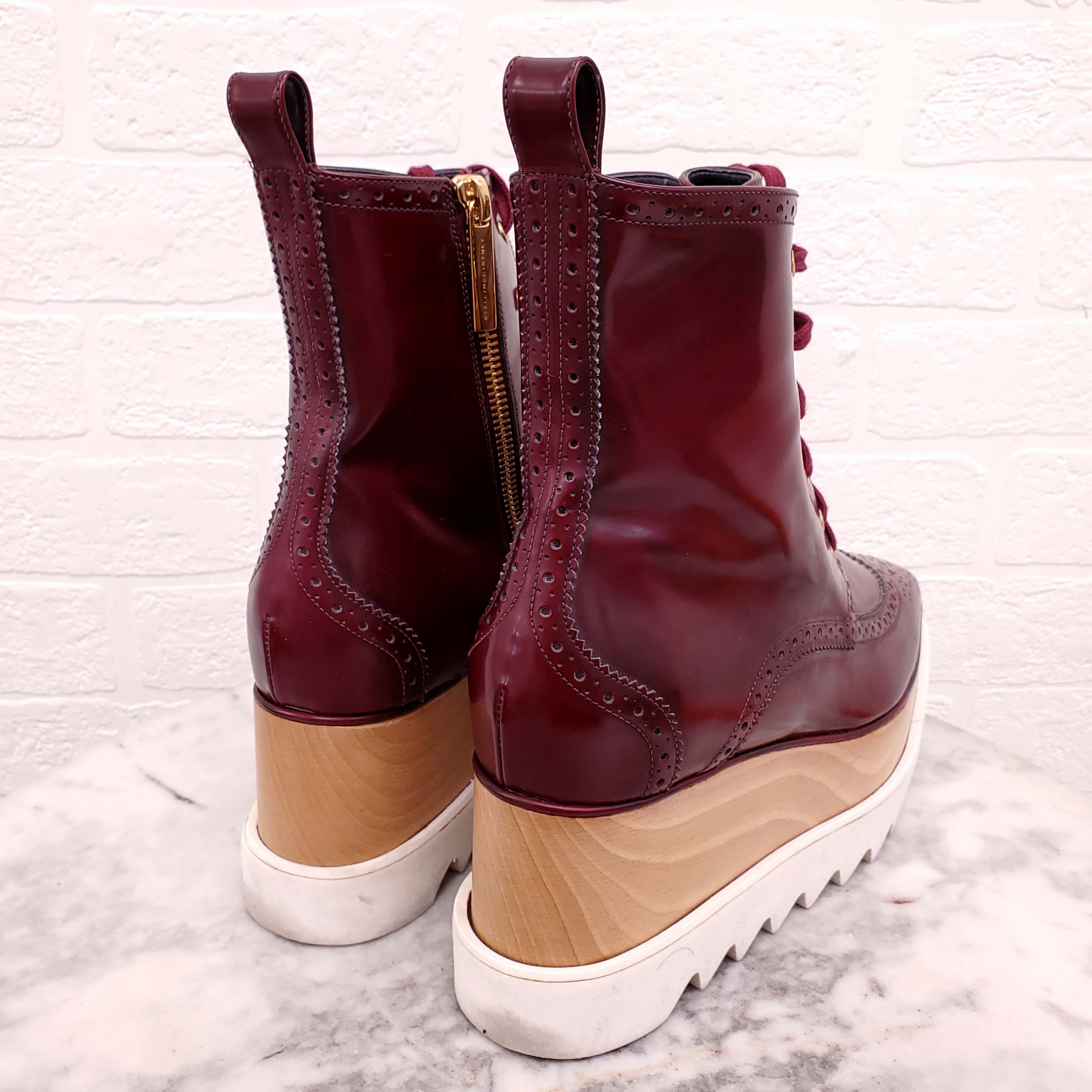 STELLA MCCARTNEY BURGUNDY PLATFORM SNEAKER BOOTS - SIZE 36.5