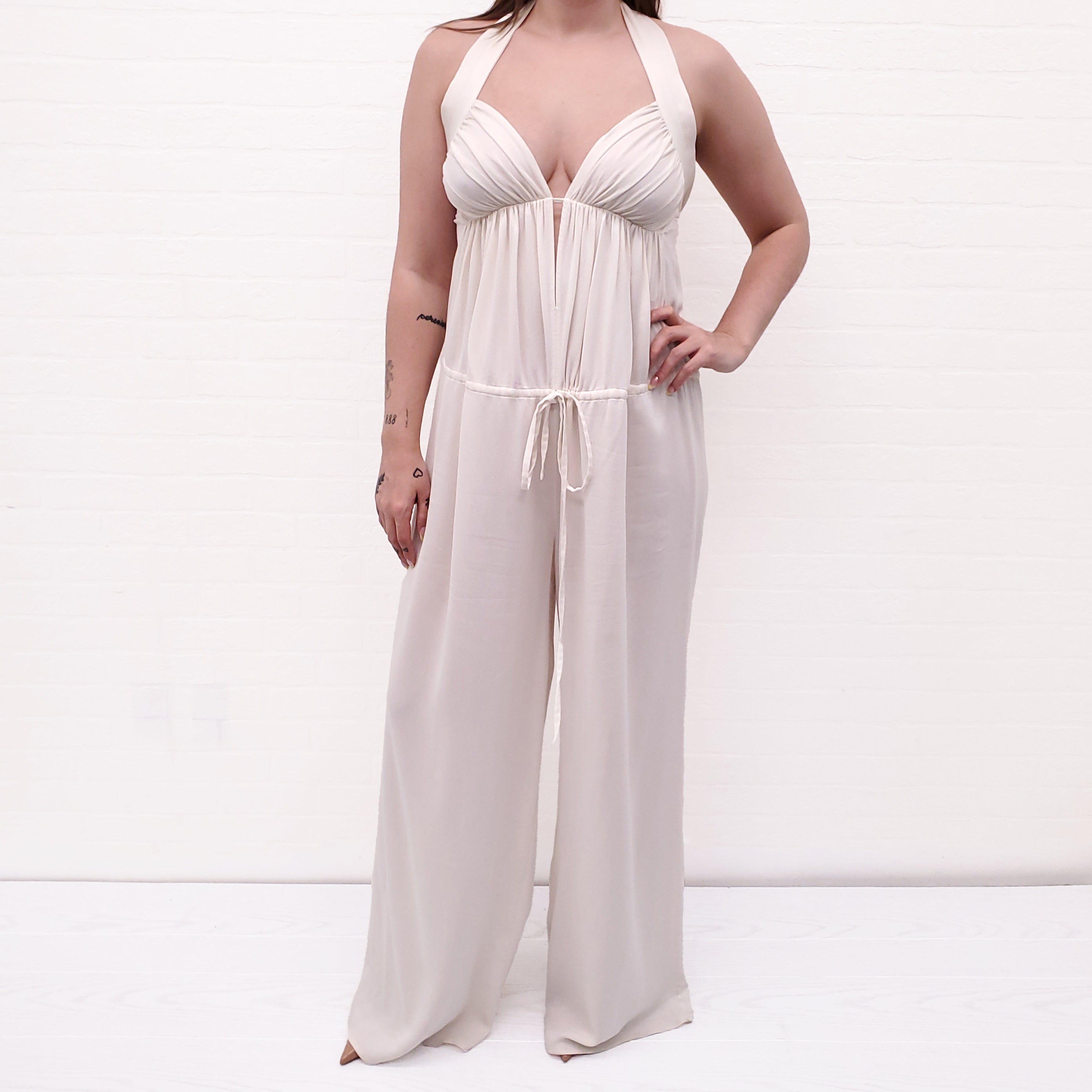 STELLA MCCARTNEY CREAM HALTER JUMPSUIT - SIZE 42