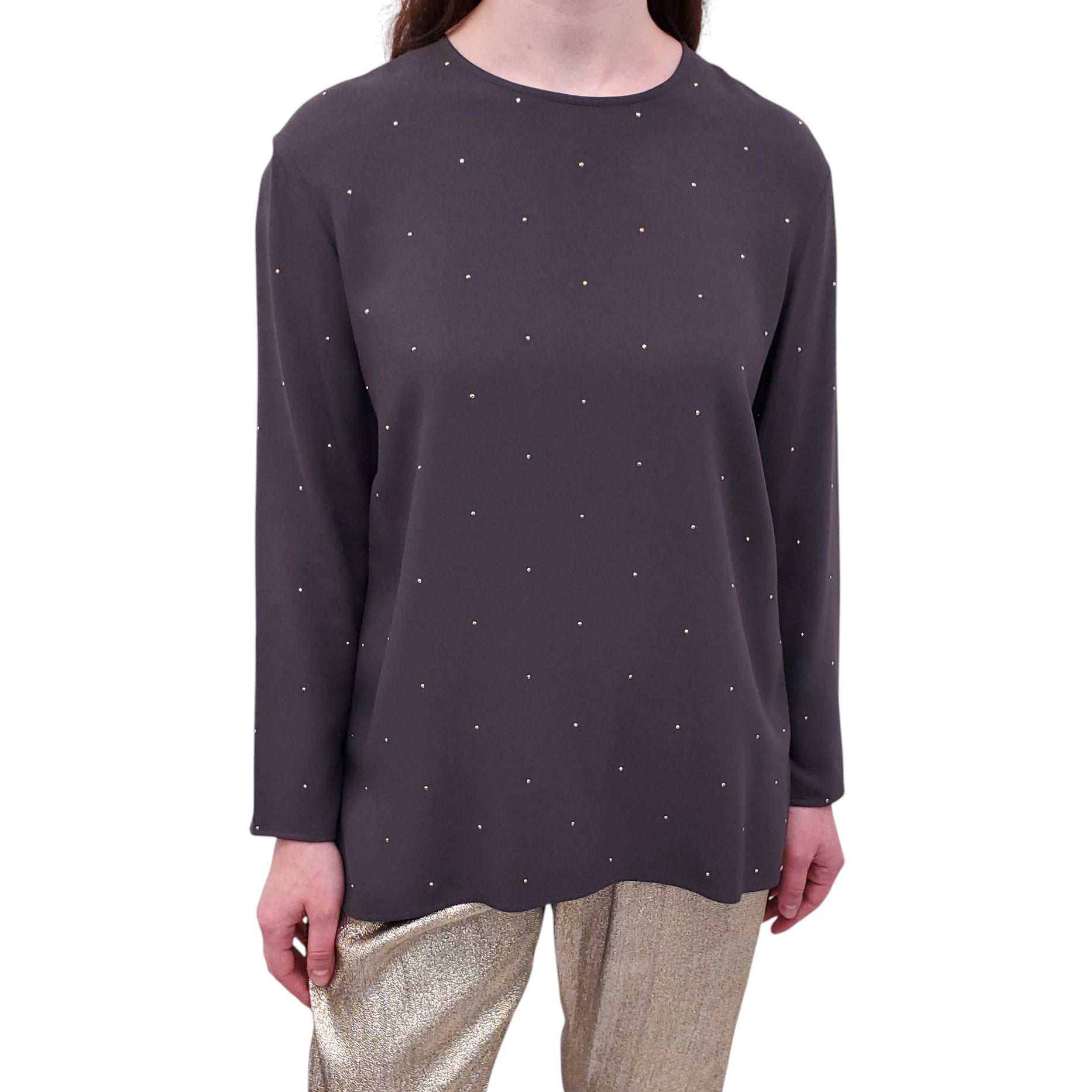 STELLA MCCARTNEY GREY LONG SLEEVE STUDDED BLOUSE - SIZE 40