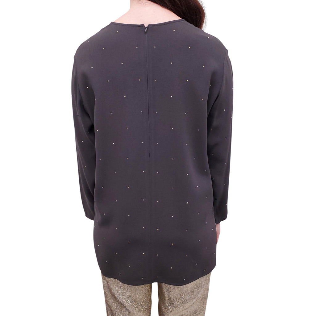 STELLA MCCARTNEY GREY LONG SLEEVE STUDDED BLOUSE - SIZE 40