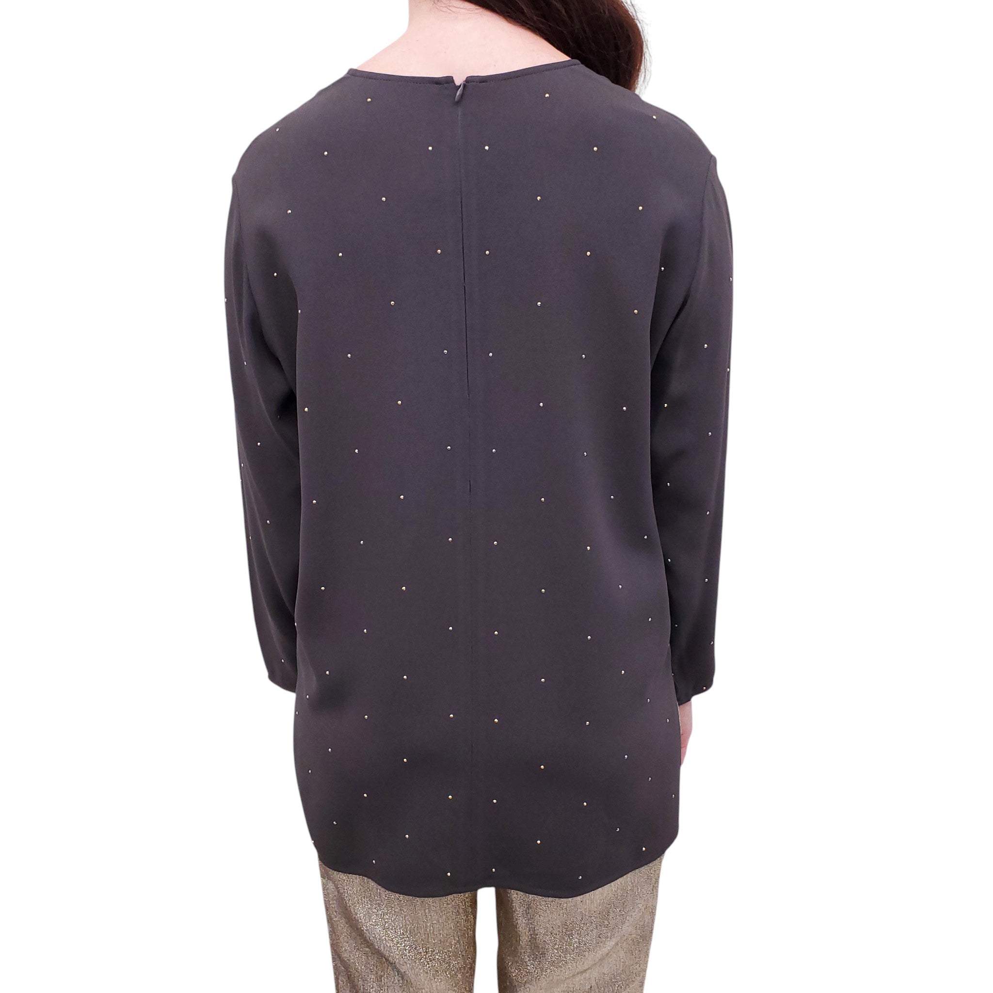 STELLA MCCARTNEY GREY LONG SLEEVE STUDDED BLOUSE - SIZE 40