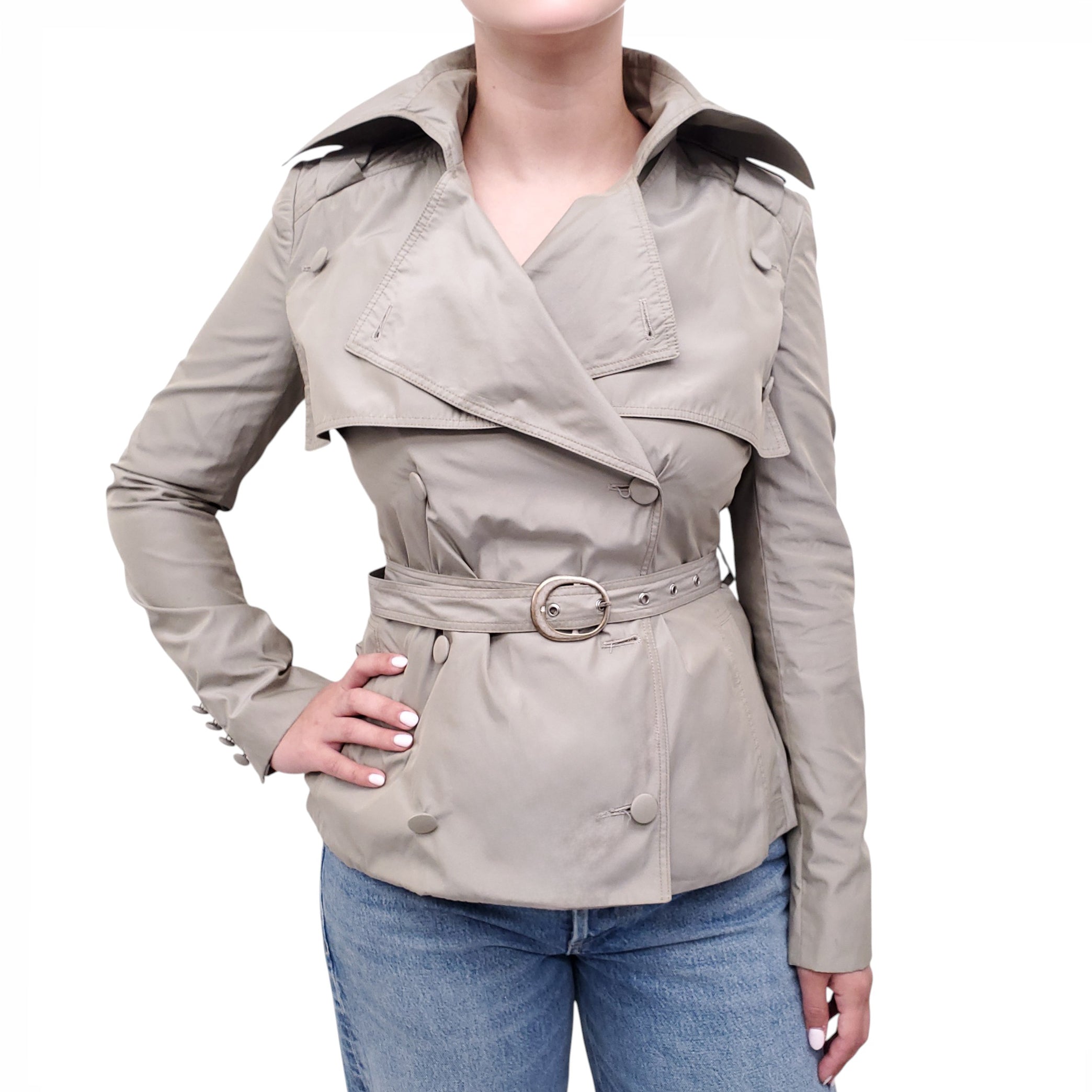 STELLA MCCARTNEY GREY SHORT TRENCH JACKET - SIZE 40