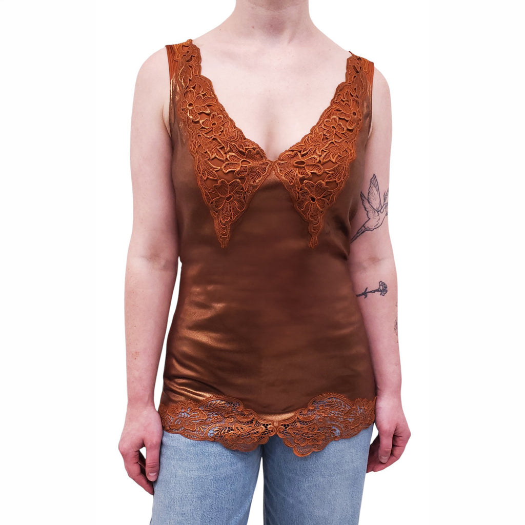 STELLA MCCARTNEY METALLIC LACE AND GEORGETTE CAMISOLE - SIZE 38