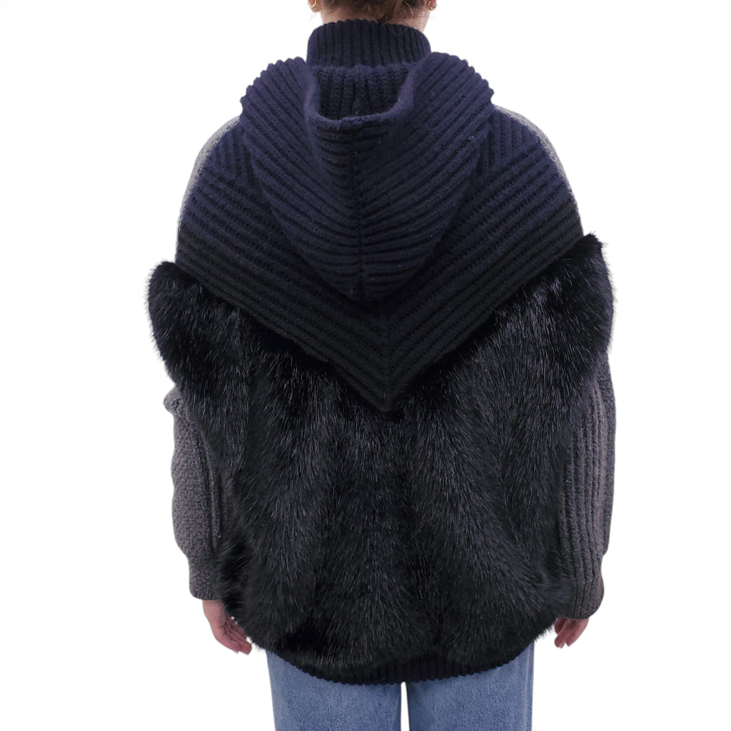 STELLA MCCARTNEY NAVY FUR HALF ZIP SWEATER - SIZE 40