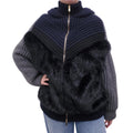 STELLA MCCARTNEY NAVY FUR HALF ZIP SWEATER - SIZE 40