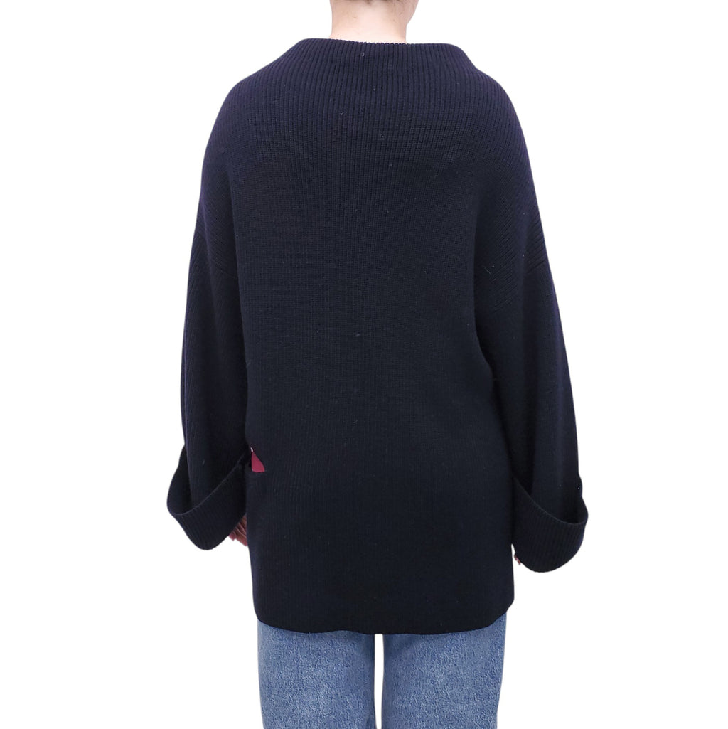 STELLA MCCARTNEY NAVY KNIT SWEATER WITH BURGUNDY CUTOUT DETAIL - SIZE 44
